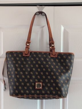 Dooney & Bourke Brown Monogram Tote with Tan Trim